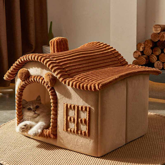 Weiches Katzenbett mit Hausdesign aus Plüschfleece